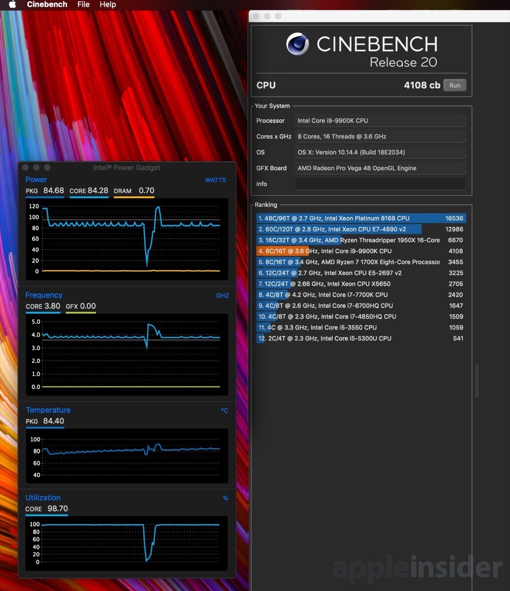 iMac 5K with i9 processor Cinebench R20 results
