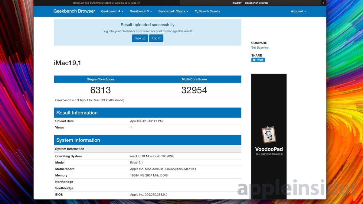 iMac 5K with i9 processor Geekbench 4 results