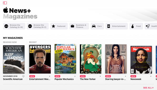 Apple News+ shows you the magazines you recently read