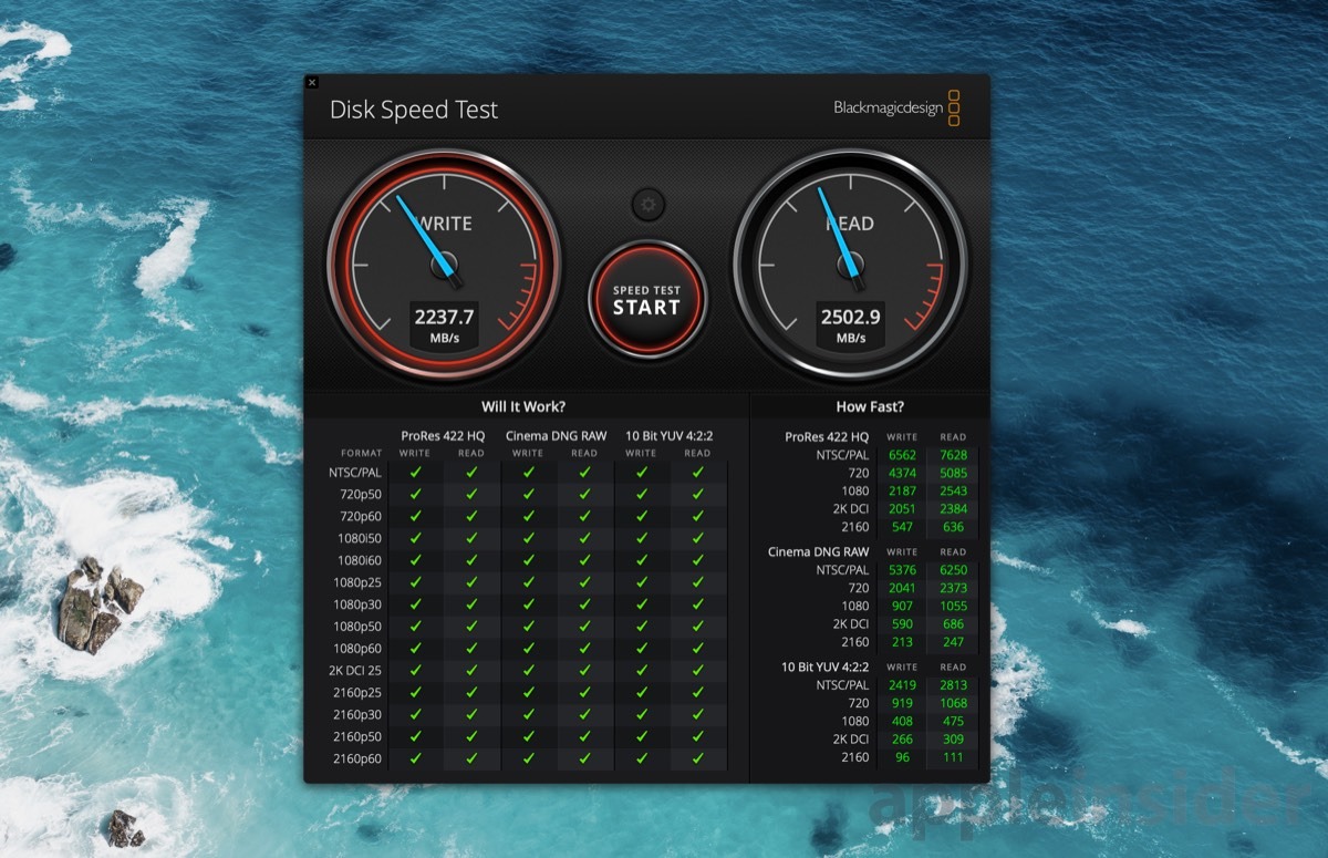 G-Technology Mobile Pro SSD results in Blackmagic Disk Speed Test