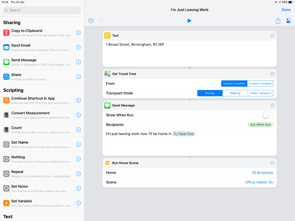We wish you could get finer HomeKit control in Siri Shortcuts. But here it is included in a workflow for when you're leaving the office
