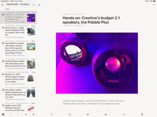 How Reeder 4 looks in full screen on iPad