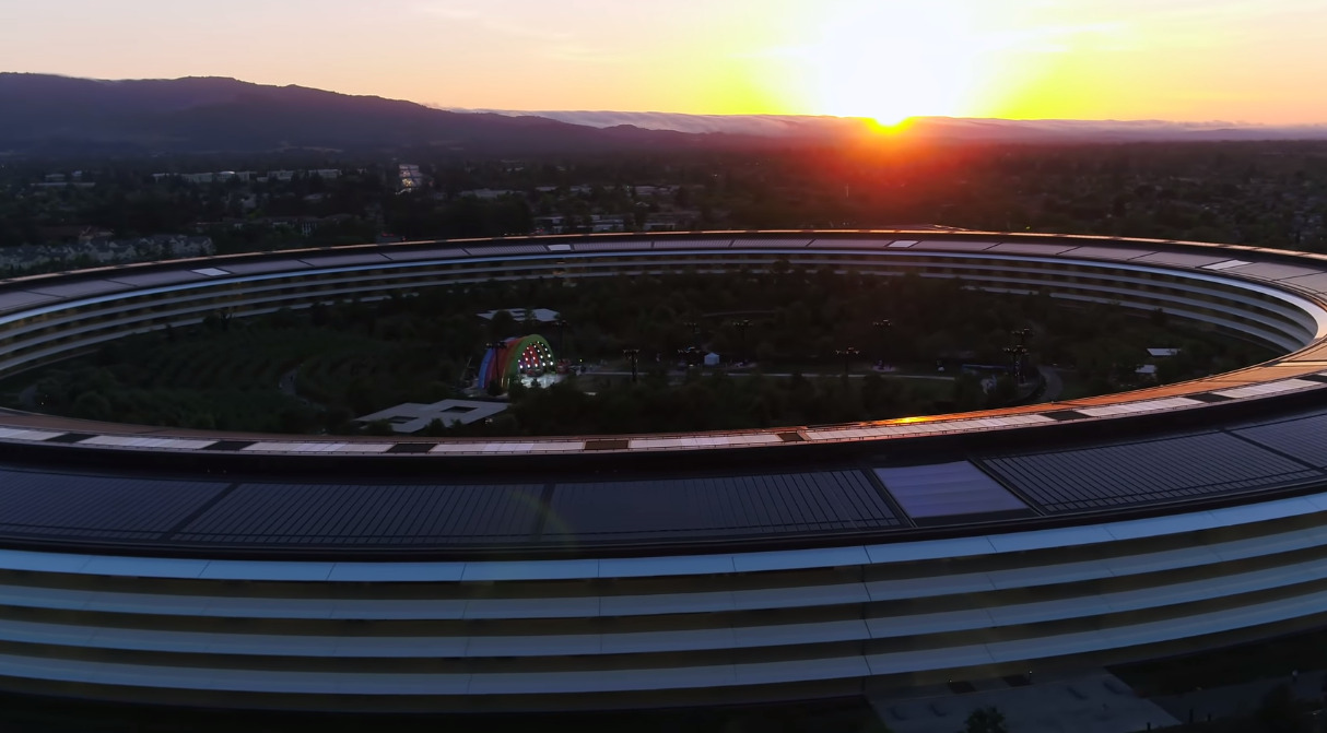 New aerial Apple Park video shows mystery rainbow stage | AppleInsider