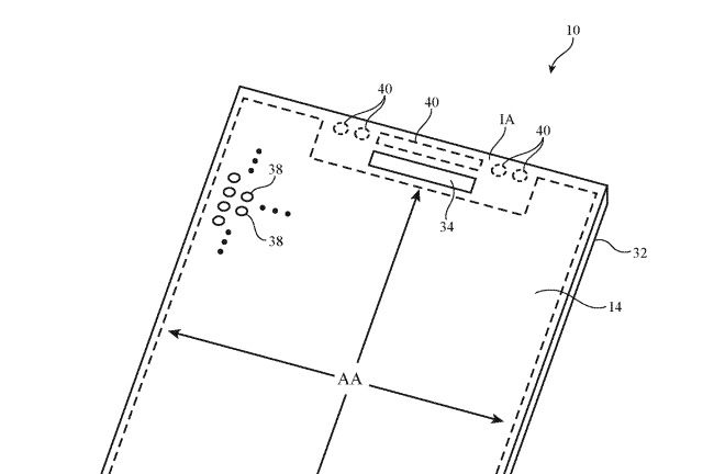 An illustration of an 'example device,' indicating the application is for the TrueDepth camera, and possibly sub-display sensor arrays.