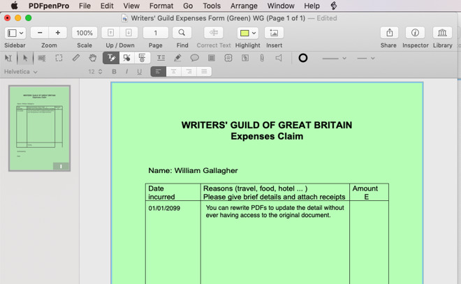 You can edit forms clients send you. Notice the Font Bar, just above the PDF. That gives you quick access to word processor-style controls