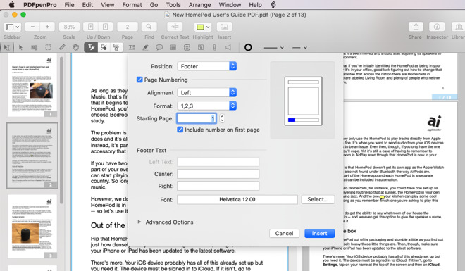 PDFpen 11 now gives you precision controls over where you place page numbers.