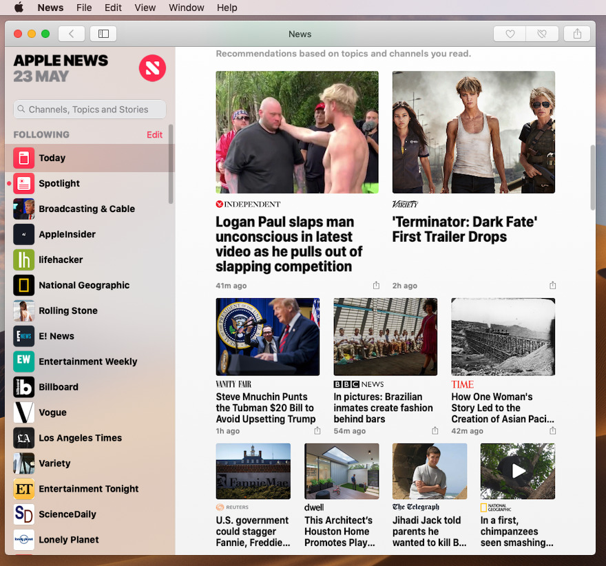 Apple News was brought from iOS to the Mac last year