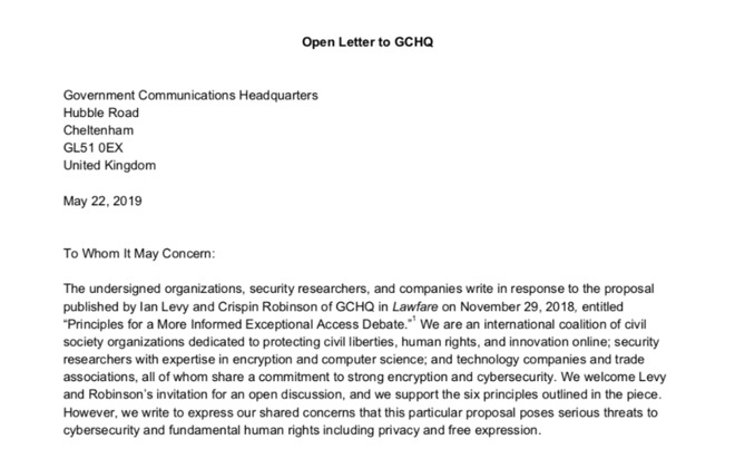 Start of the open letter co-signed by Apple