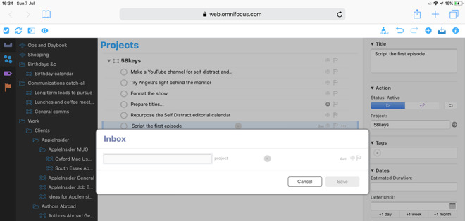 Wherever you are in OmniFocus, you can add a new task to the Inbox.