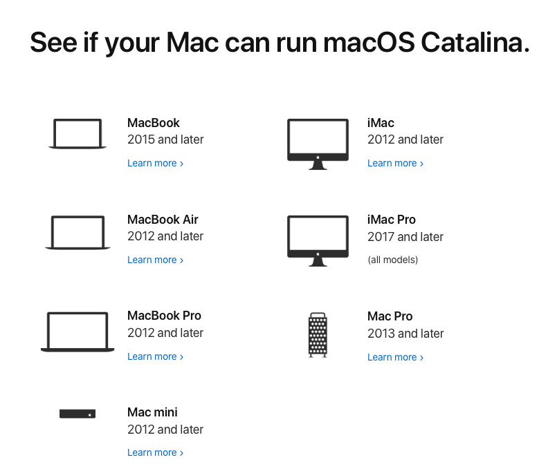 macos catalina compatibility list