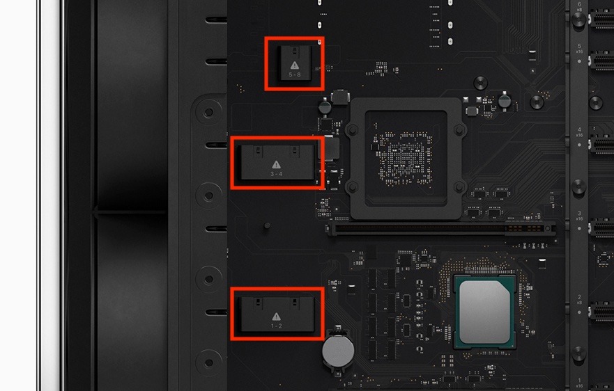 Sections within the Mac Pro that may provide PCIe power cable connection points