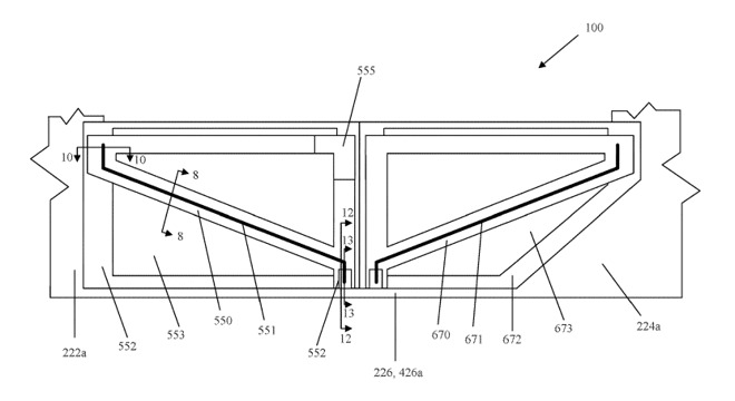 Apple's door patent showing where beams offering structural integrity would be placed.