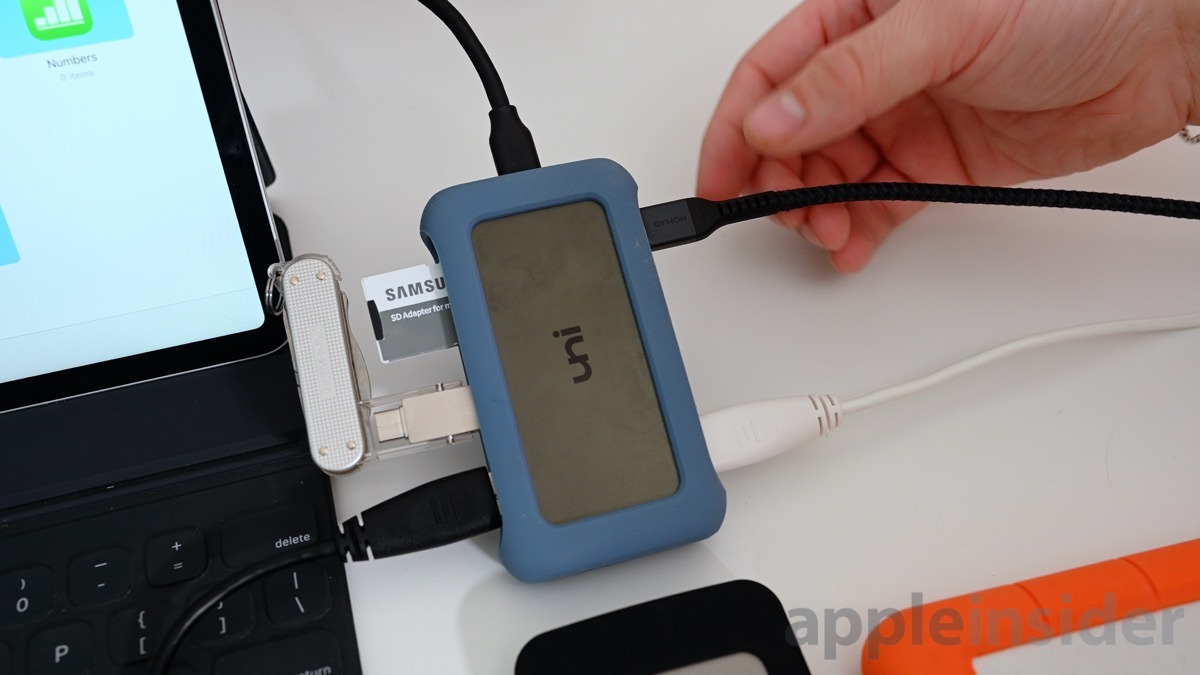Multiple USB drives connected to an iPad Pro