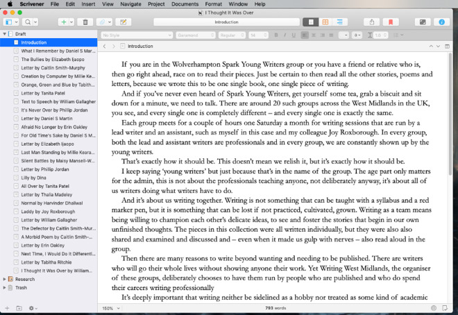 Alongside its use as a research-collecting tool, Scrivener is simply enjoyable for writing in