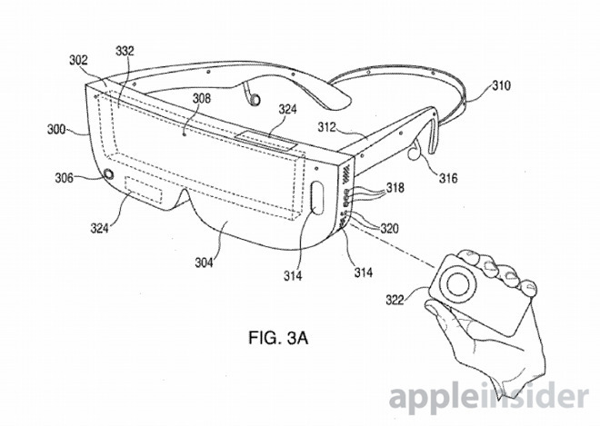 A patent filing image of smart glasses holding an iPhone