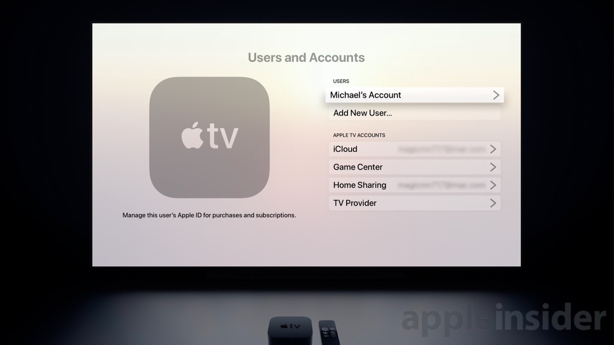 User account settings in tvOS 13