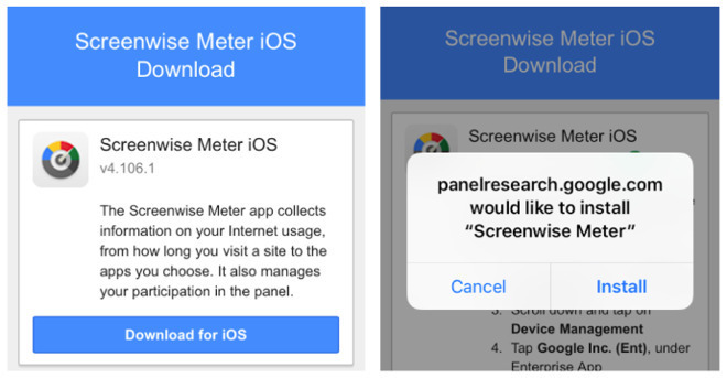 Google's Screenwise Meter, an app that took advantage of Apple's enterprise certificates' relaxed rules.