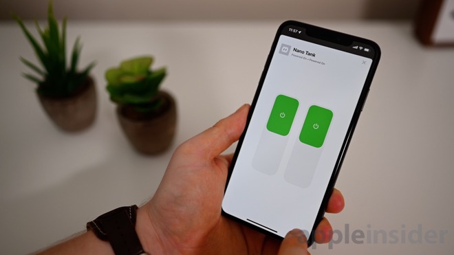 Satechi Dual Smart Outlet being controlled in the iOS 13 Home app