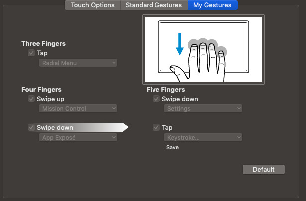 Intuos support for multi-finger gestures