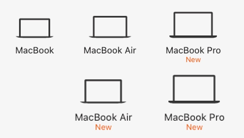 The MacBook lineup from the Apple Website as of July 8 (above) and July 9 (below)