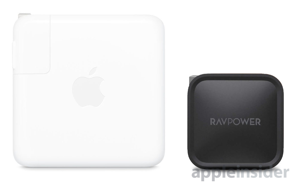 Apple's 61W charger (left) VS RAVpower 61W charger (right)