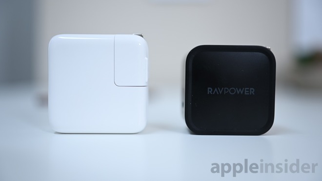 Apple's 30W charger (left) VS RAVpower 61W charger (right)