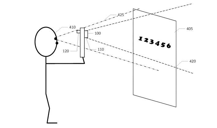 An image from the patent filing of a visually-impaired user viewing a scene via a mobile device
