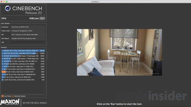 Cinebench R20 score on 13-inch MacBook Pro