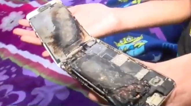 An iPhone 6 that caught fire in California in July 2019 (via 23ABC)