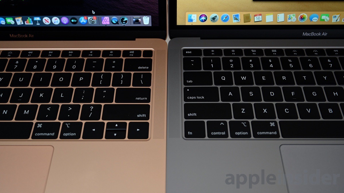 The 2018 MacBook Air on the left and the updated keyboard on the right.