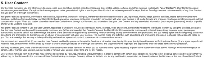 FaceApp's terms of service as of July 17, 2019