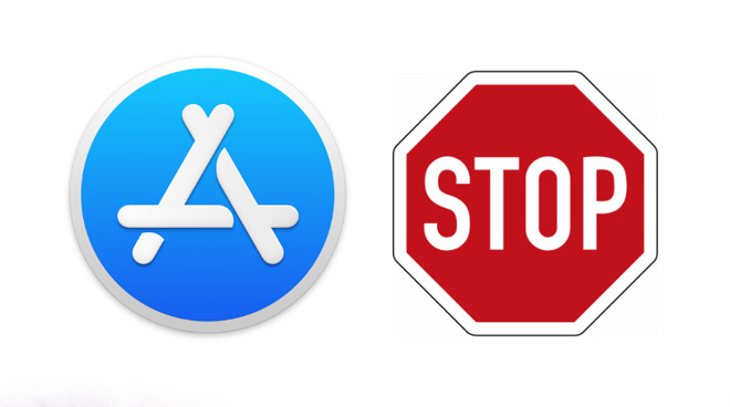 The App Store icon next to a US Stop road sign