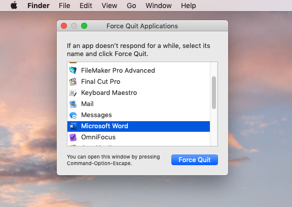 There is absolutely no reason why we have chosen to use Word as our example of apps that need force quitting