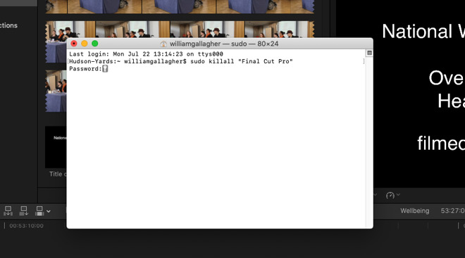 Just to show we're not picking on Microsoft Word, here's how to use Terminal to force quit Apple's Final Cut Pro X.