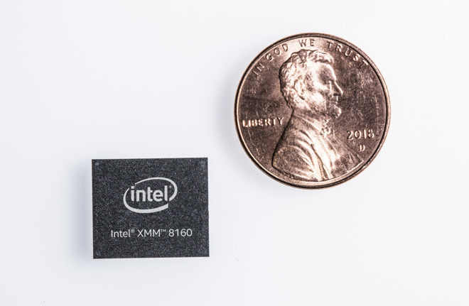 Intel's XMM 8160 5G modem. Coin for scale.