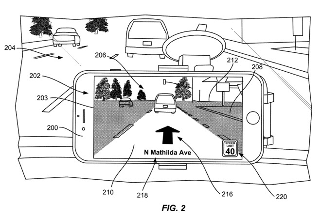 Apple's proposed solution resembles an iPhone mounted to the front of the vehicle cabin