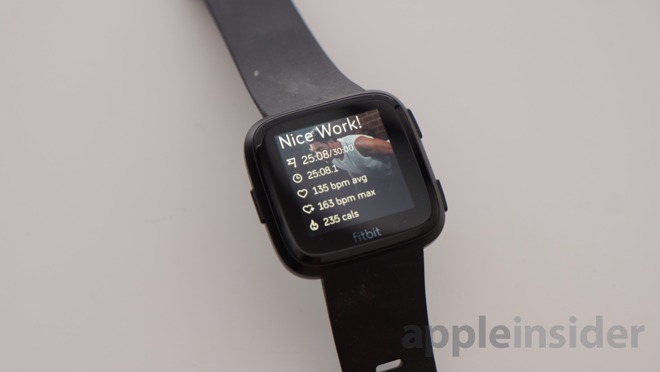 Summary screen on the Fitbit Versa after a workout