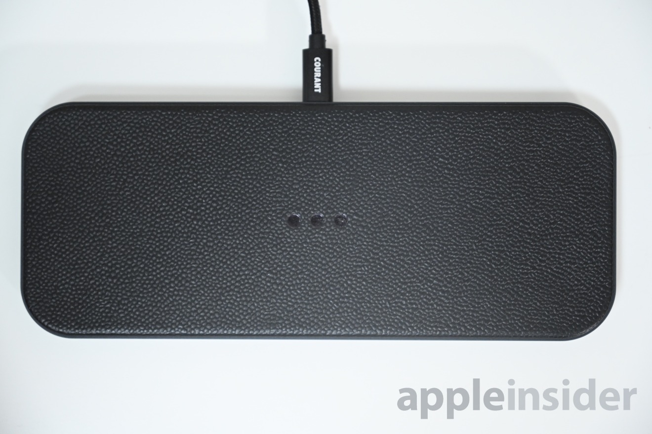 Courant CATCH:2 Qi charger has a pebbled Italian leather top