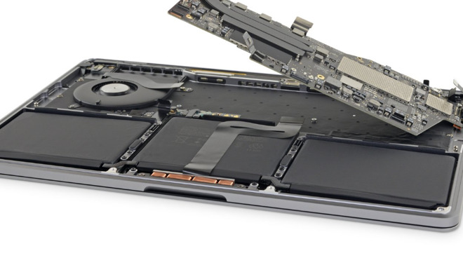 The battery inside a 13-inch MacBook Pro. (Photo: iFixit)