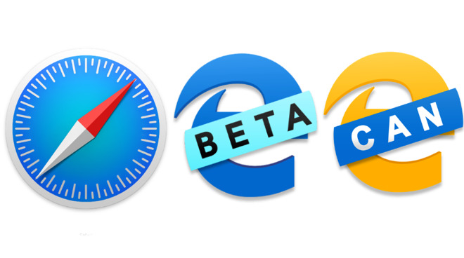 Left: Safari's icon. Middle: Microsoft Edge's developer one. Right: Edge's Canary build, currently the only one with Collections.