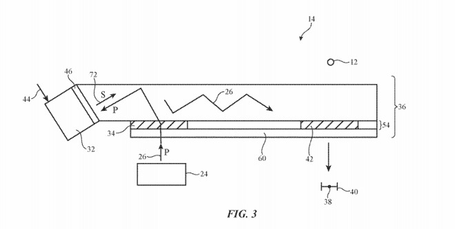 An illustration of how the light source could interact with other elements before being passed to the user's vision