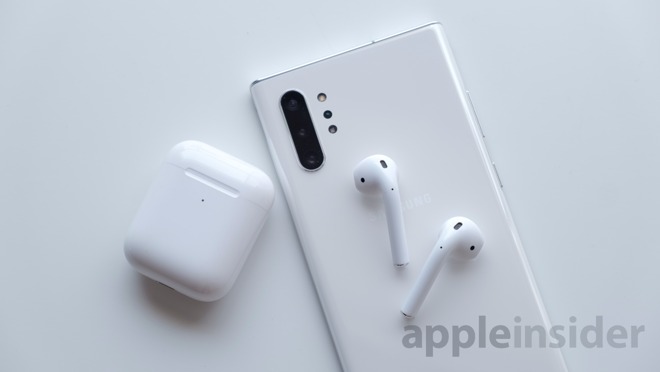 White on white: Galaxy Note 10+ and AirPods 2