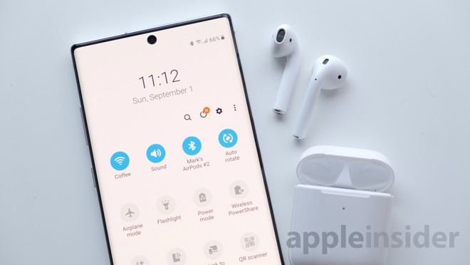 Connected: AirPods 2 connected to Samsung's Galaxy Note 10+