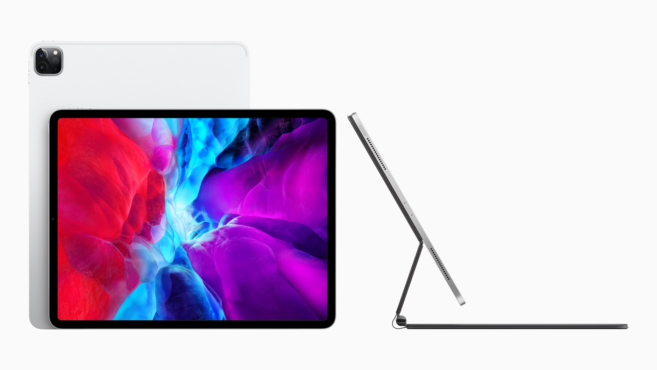 The new 2020 iPad Pro (left) and as mounted in the new Magic Keyboard (right)