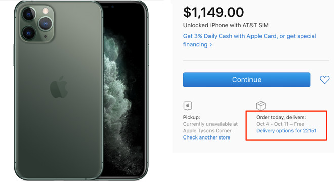 Apple's iPhone 11 Pro delivery dates are slipping back
