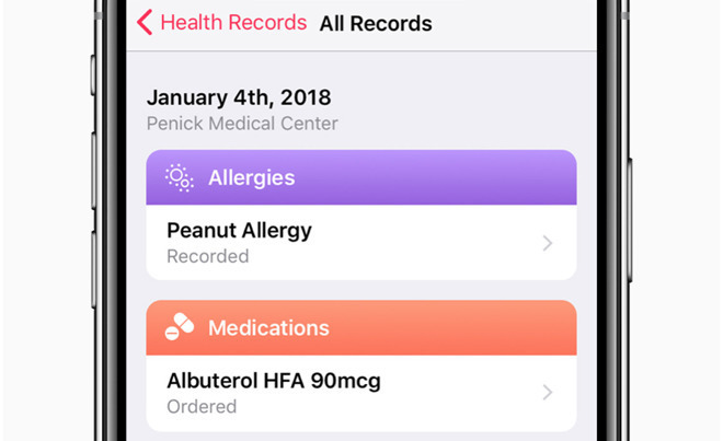 An example page from Apple's Health Records