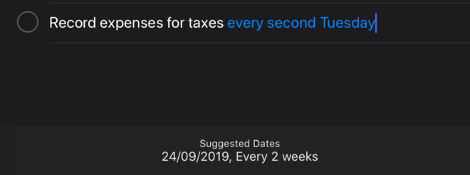 Reminders now tries to parse what you're saying and offer relevant due dates