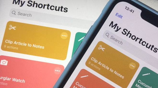 Apple's Shortcuts app in iPadOS 13 (left) and iOS 13 (right)