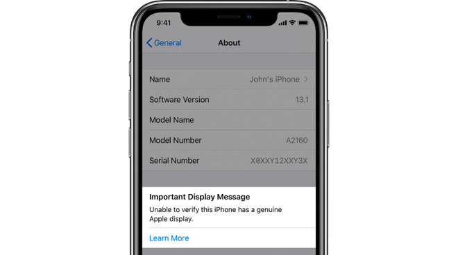 Apple nongenuine display alert