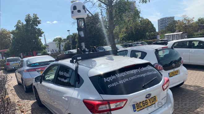 An Apple Maps car photographed in England in summer 2019